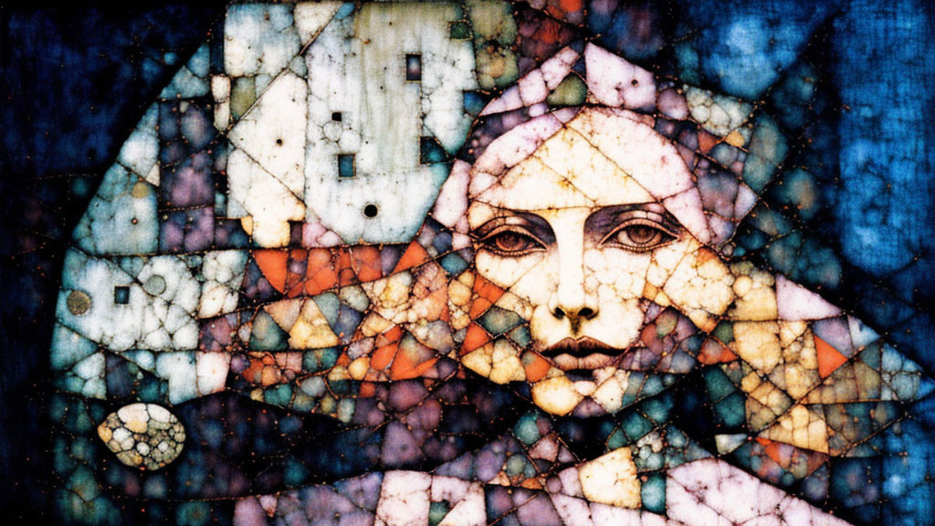 Abstract Woman's Face Mosaic with Geometric Shapes and Vibrant Colors