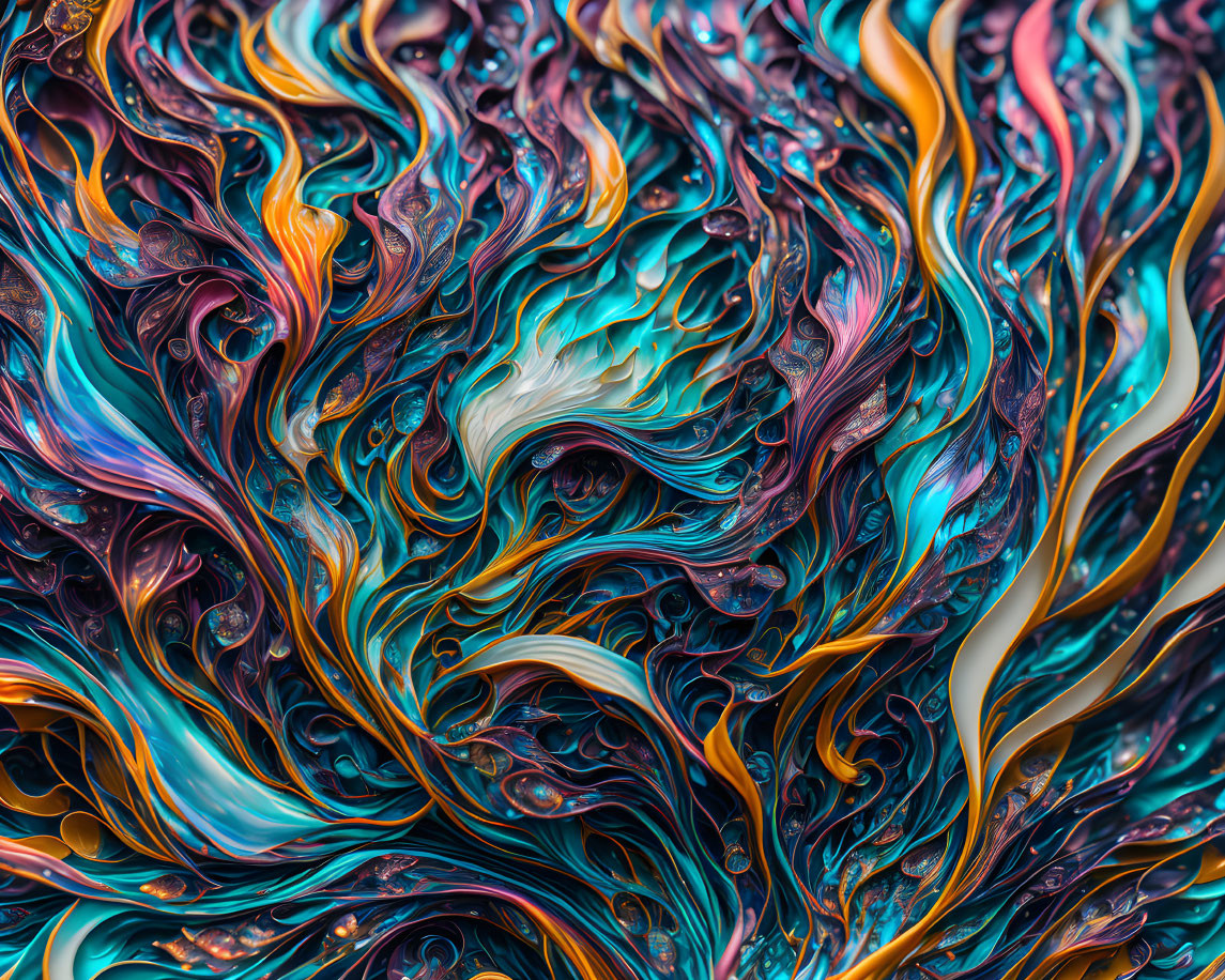 Vibrant blue, orange, and white swirling abstract pattern