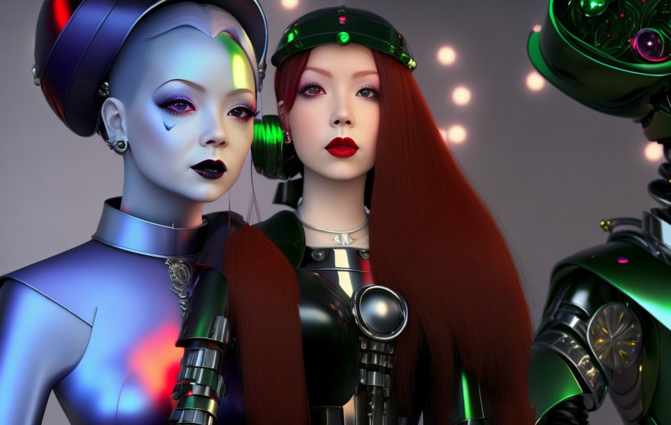 Detailed Female Androids in Futuristic Outfits with Distinctive Hairstyles