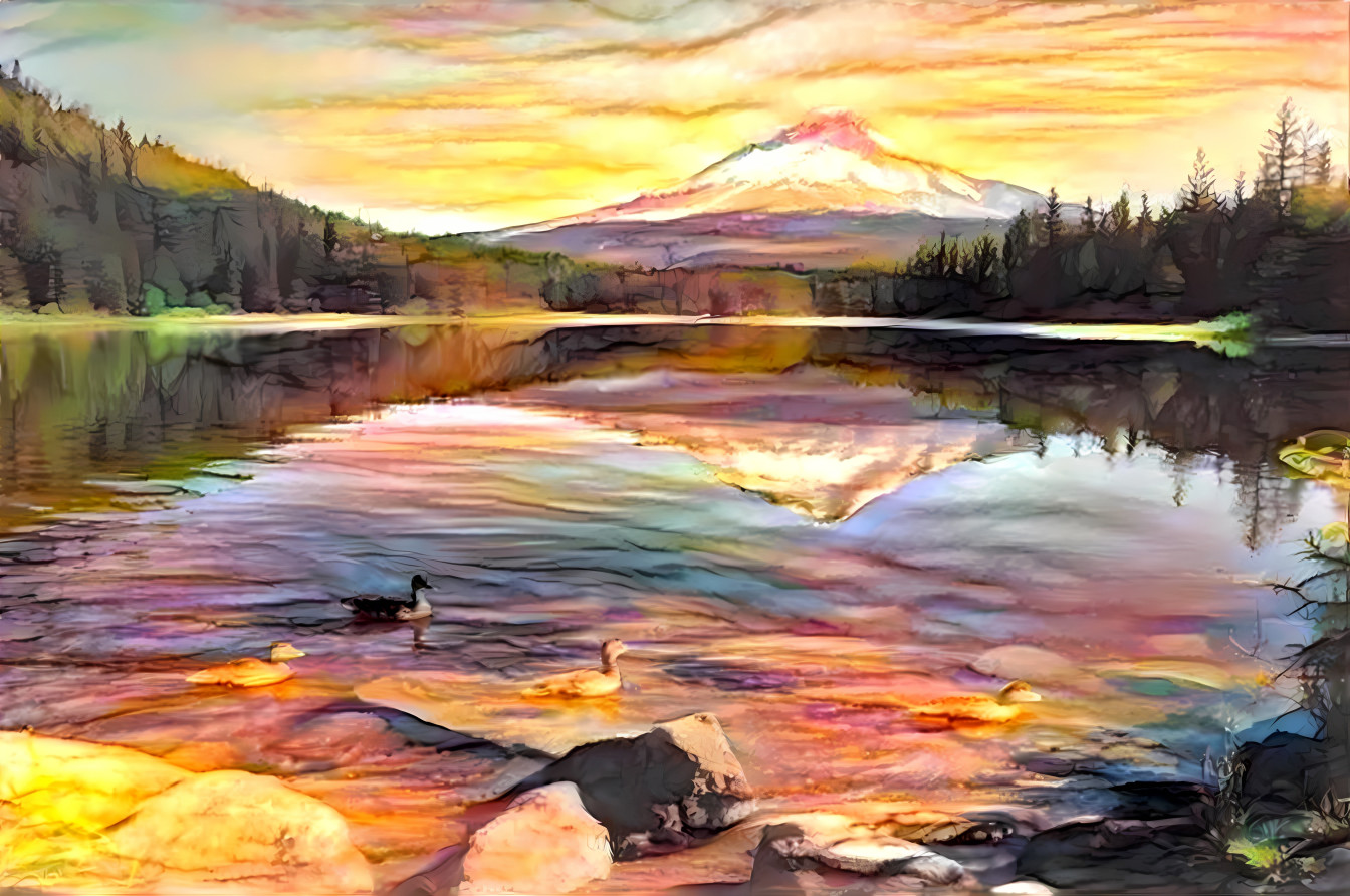 mountain lake, watercolor