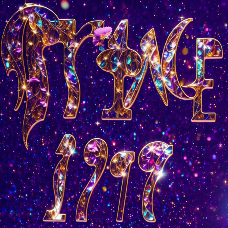 Stylized "Dance 1997" text with cosmic backdrop and floral accents