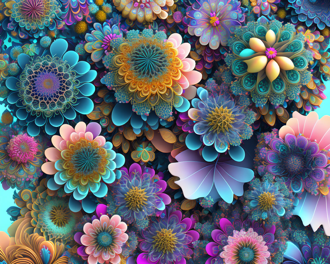 Colorful fractal image with intricate floral patterns