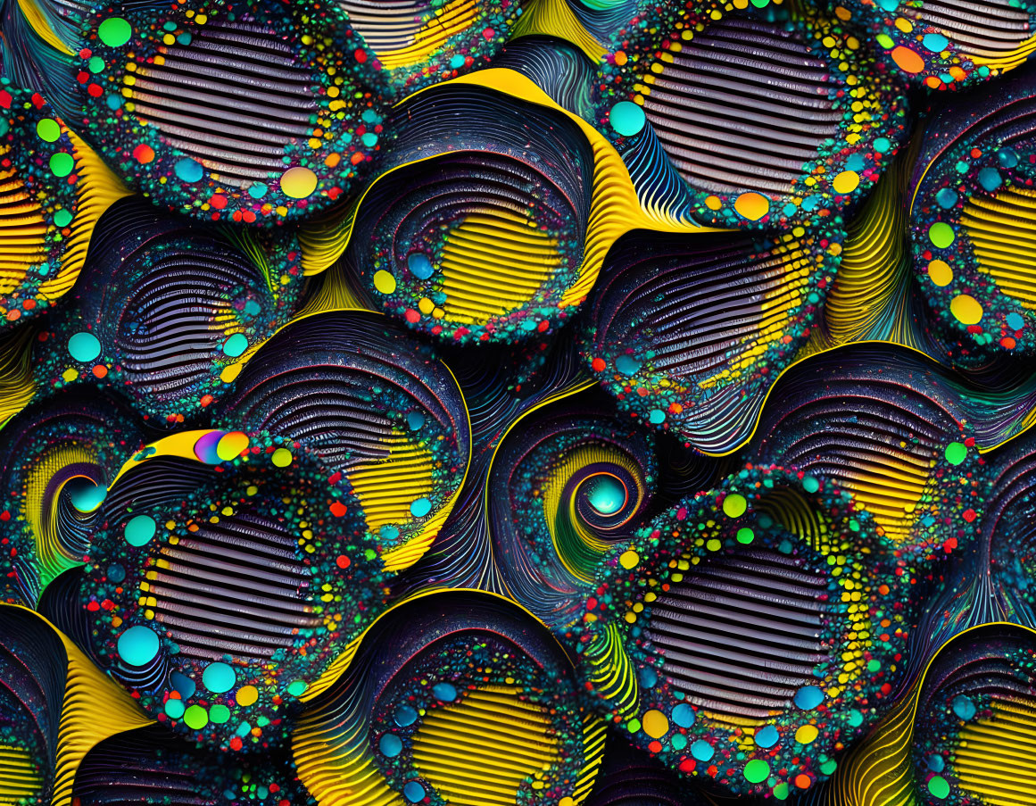 Colorful Abstract Fractal Art with Swirling Black, Yellow, and Blue Patterns