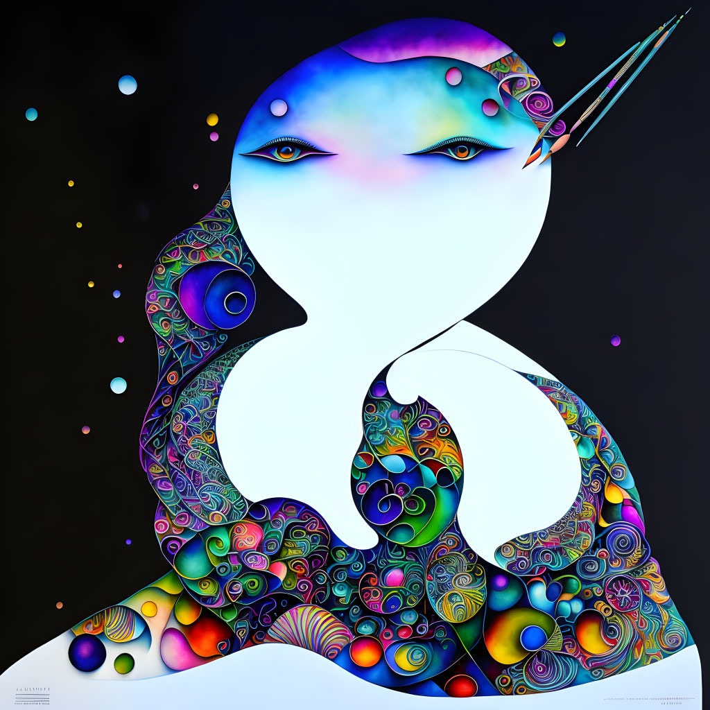 Colorful Psychedelic Abstract Figure with Celestial Background