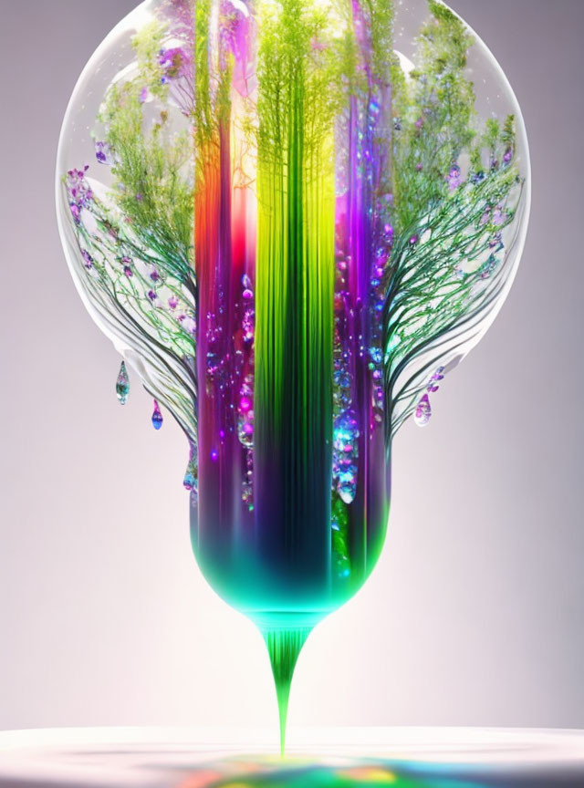 Colorful Canopy Trees in Glass Bubble Artwork