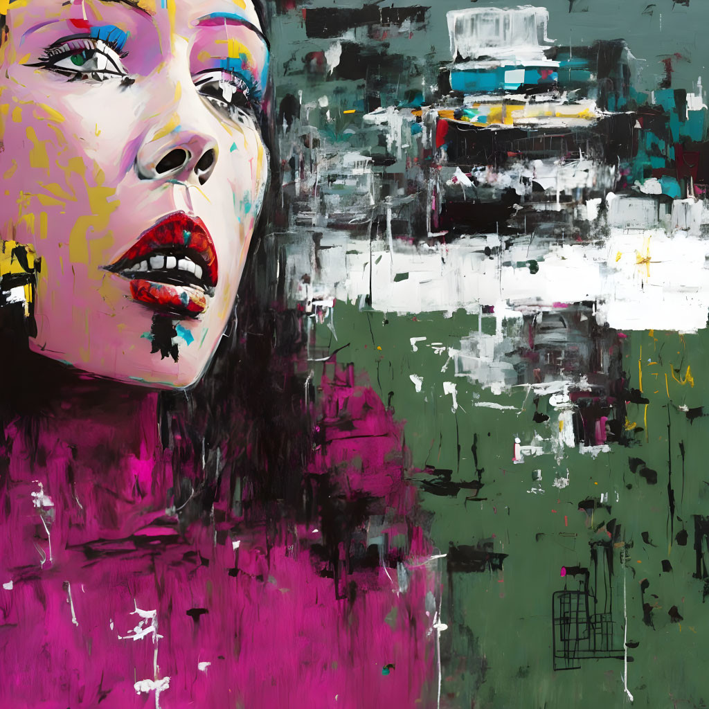 Colorful Abstract Painting: Woman's Face with Expressive Brush Strokes