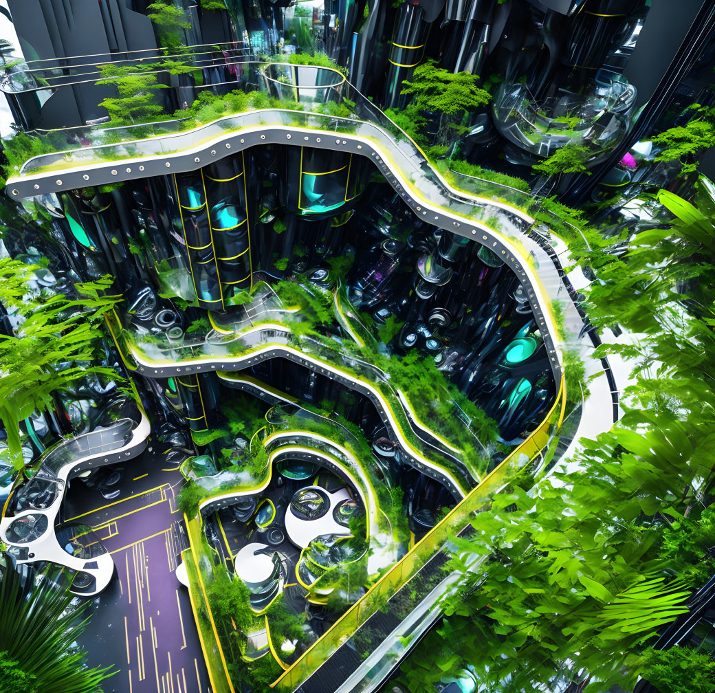 Futuristic green cityscape with vertical gardens and high-tech structures