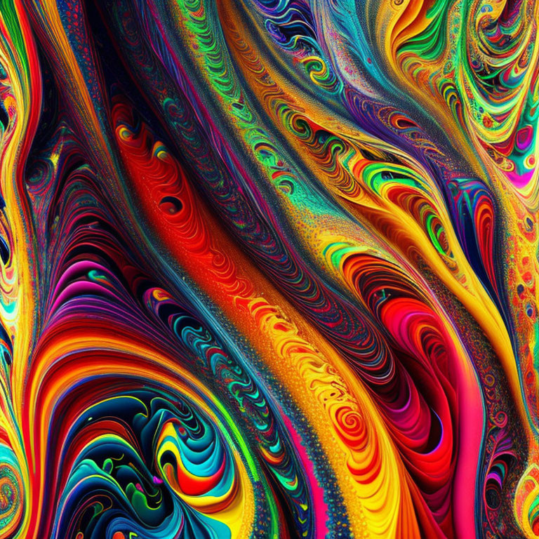 Colorful Psychedelic Swirl Art with Red, Blue, Green, and Yellow Hues