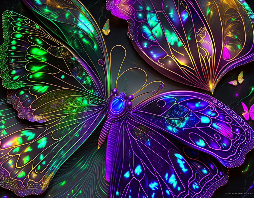 Colorful Butterfly Artwork on Dark Fantasy Background