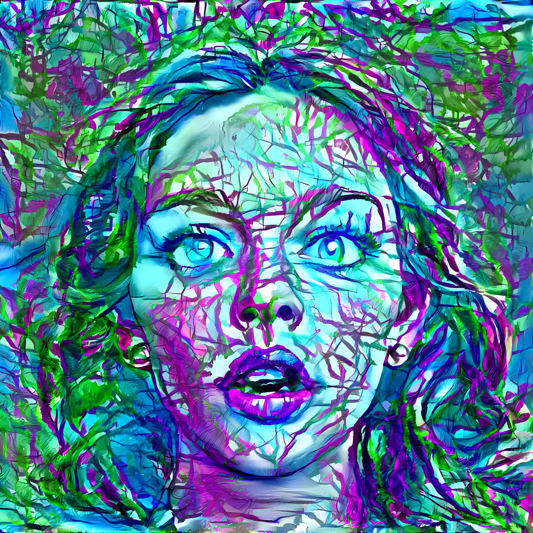 model, aqua, green, purple, painting