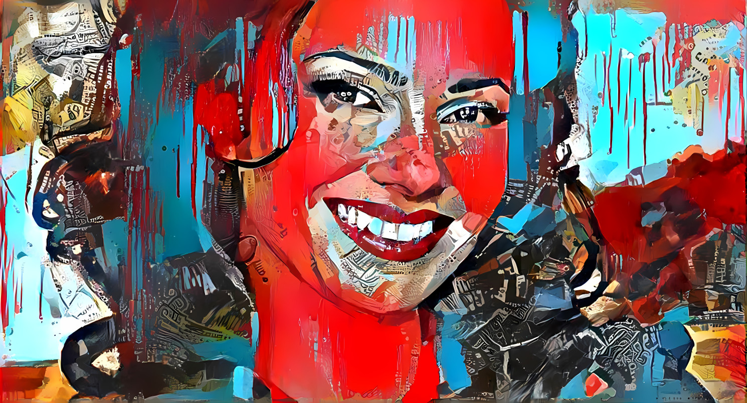 fran drescher, red, blue, grungy, painting