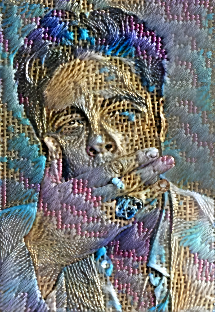 benicio del toro has a smoke, embroidery retexture