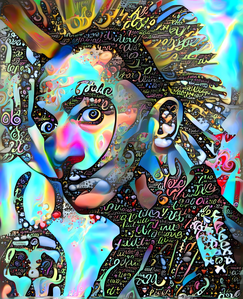 salvador dali with punk hair black aqua neon