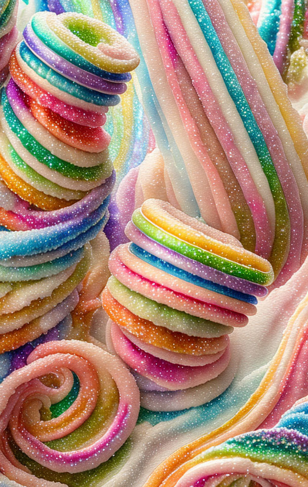 Swirled Pastel Candy with Sparkling Sugar Granules Close-Up