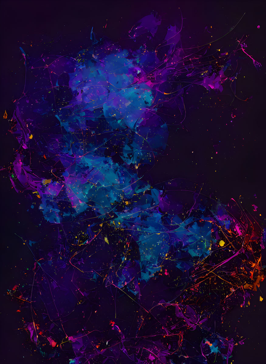 Vibrant blue and purple abstract cosmic artwork on dark background