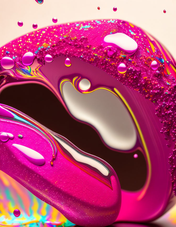 Pink liquid swirl with glitter on creamy background - dynamic abstract image