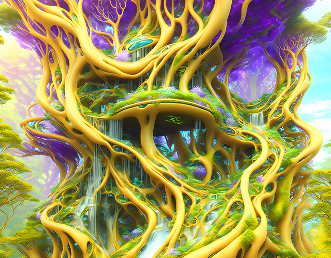 Colorful digital artwork of fantastical tree with intricate branches