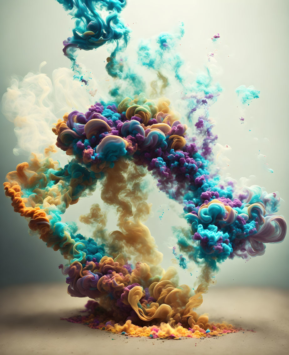 Multicolored swirling smoke in blue, purple, and orange hues