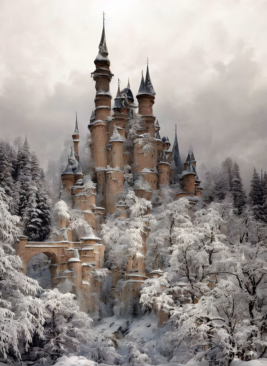 snow covered castle landscape