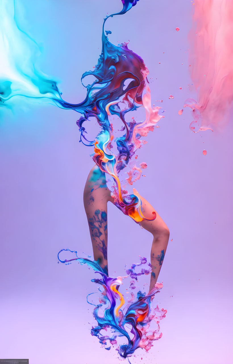 Colorful Human Form Blended with Swirling Ink Patterns