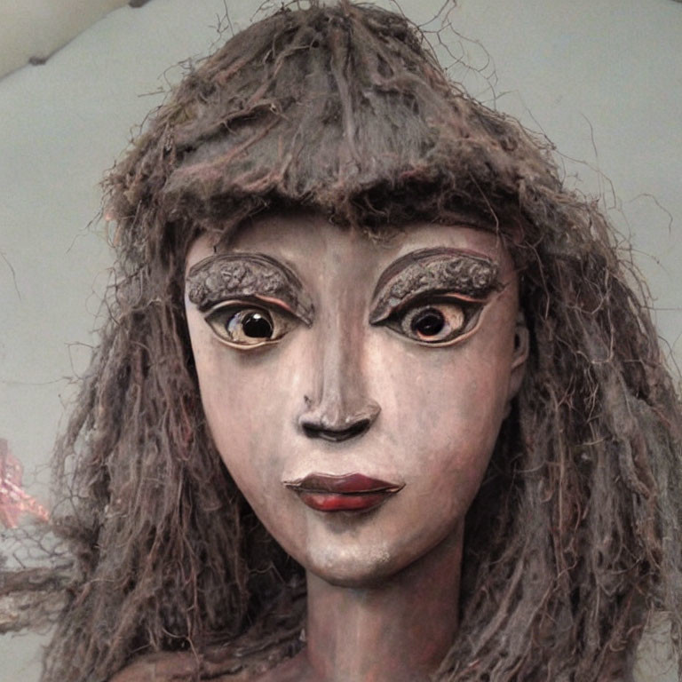 Detailed Female Mask with Textured Hair and Net-Like Headpiece