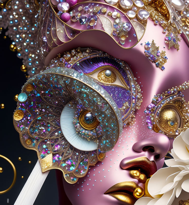 Intricately designed ornate mask with gemstones and pearls