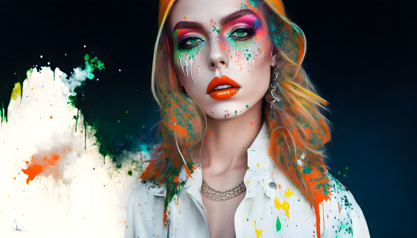 Colorful makeup portrait against dark background