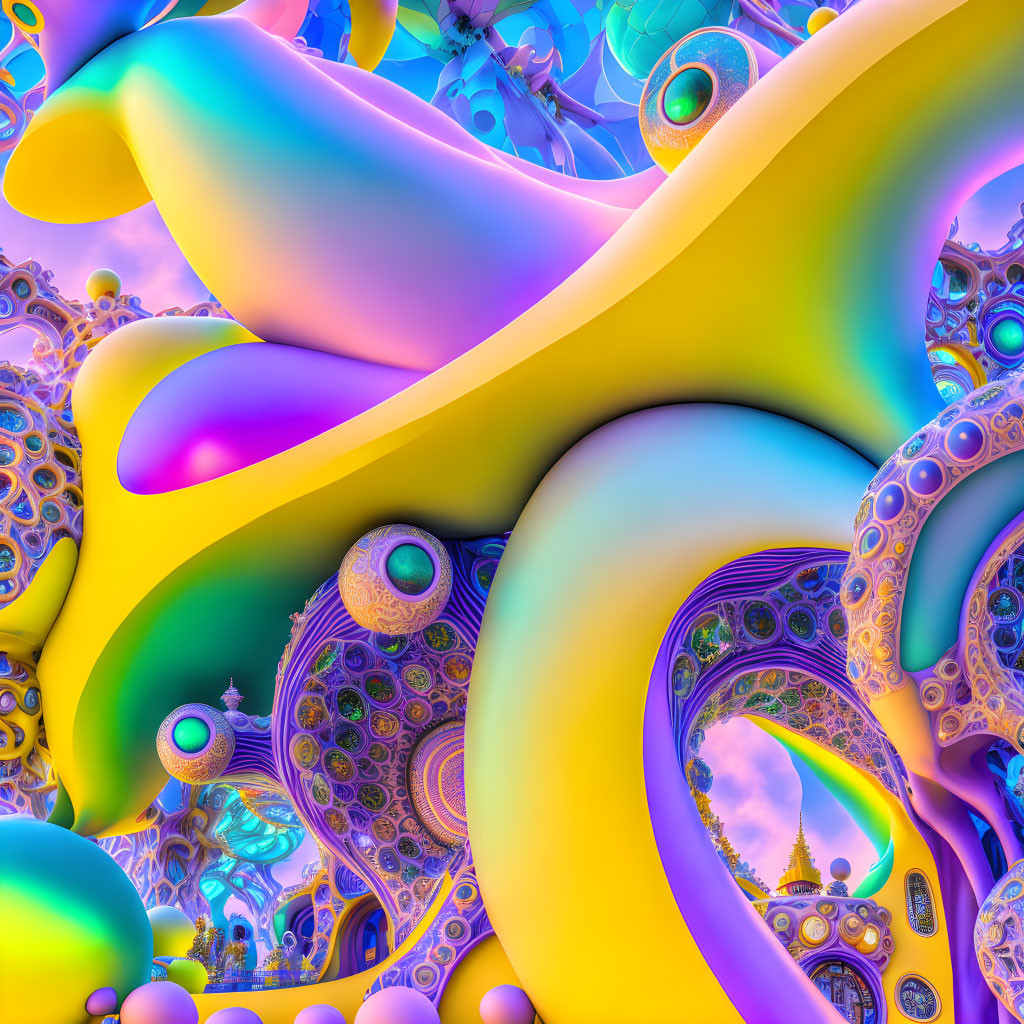 Colorful Fractal Image with Yellow and Purple Shapes