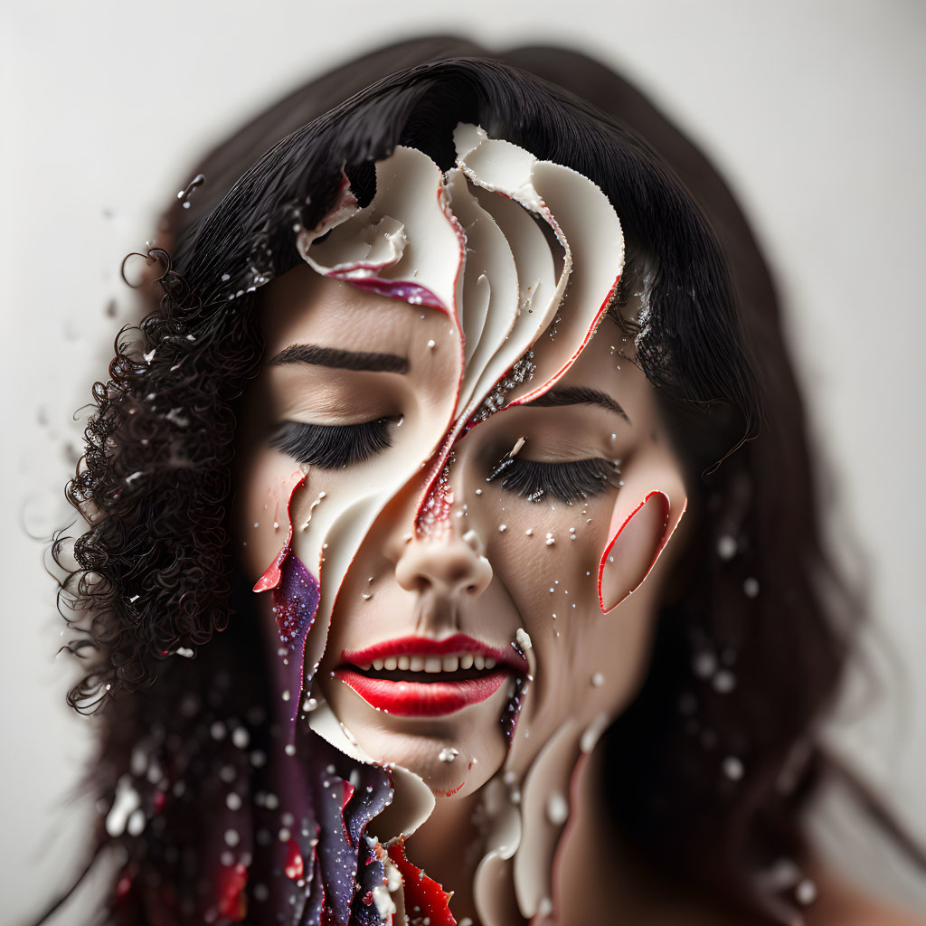 Abstract Surreal Portrait of Woman with Peeling Face