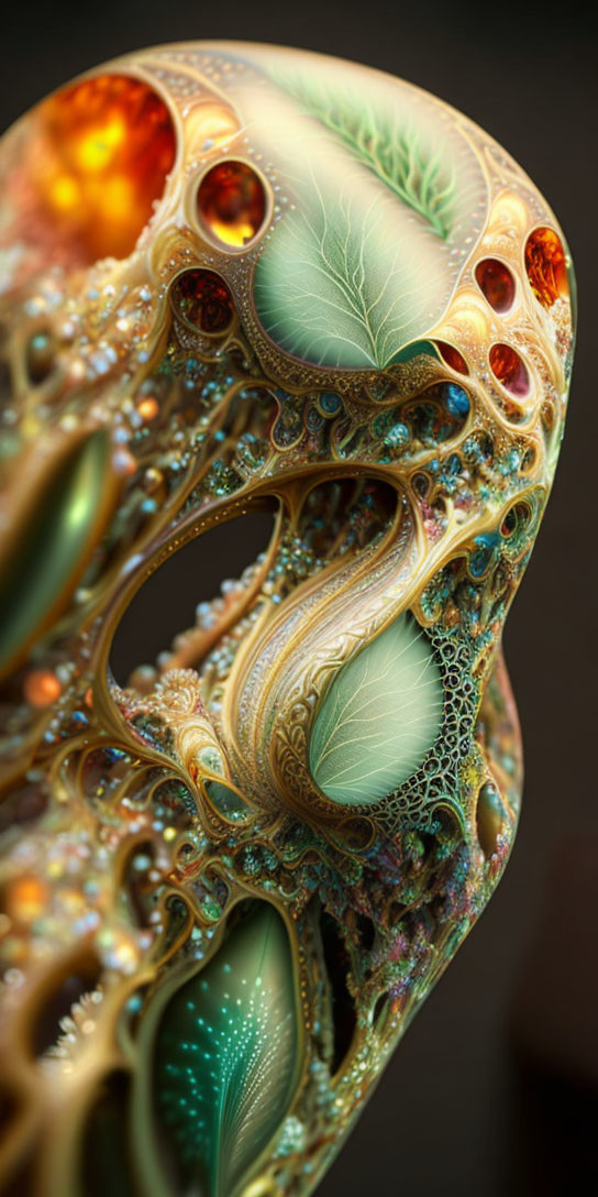 Intricate Green, Gold & Amber Fractal Mask Art