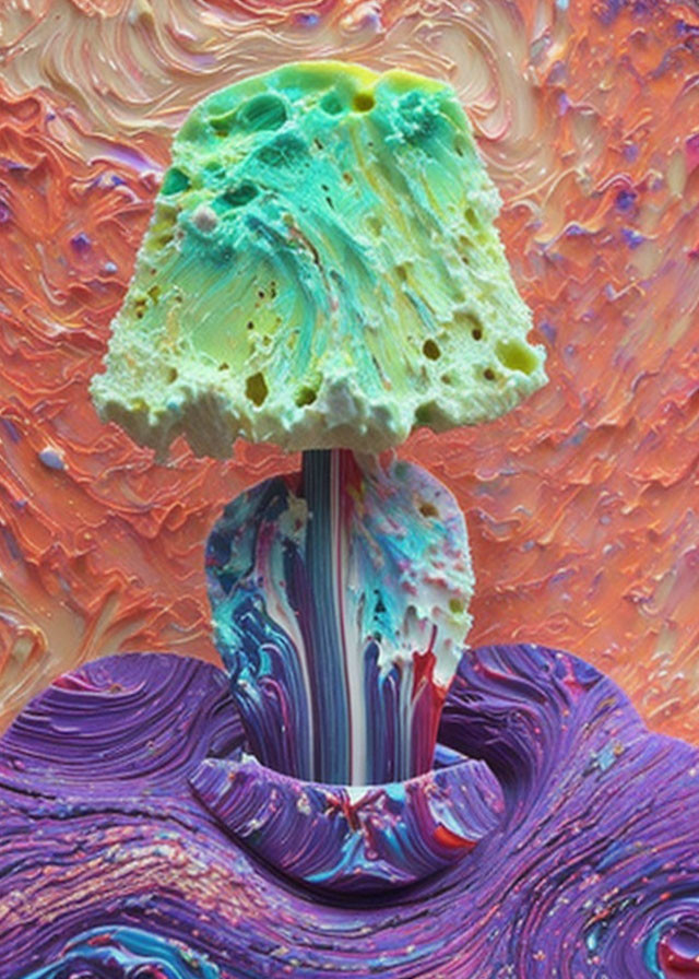 Vibrant sponge lamp on colorful paint backdrop