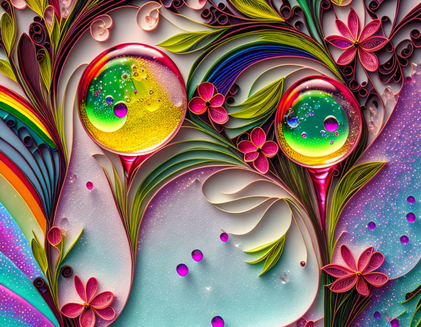 Colorful Abstract Quilled Paper Art with Floral and Swirling Designs