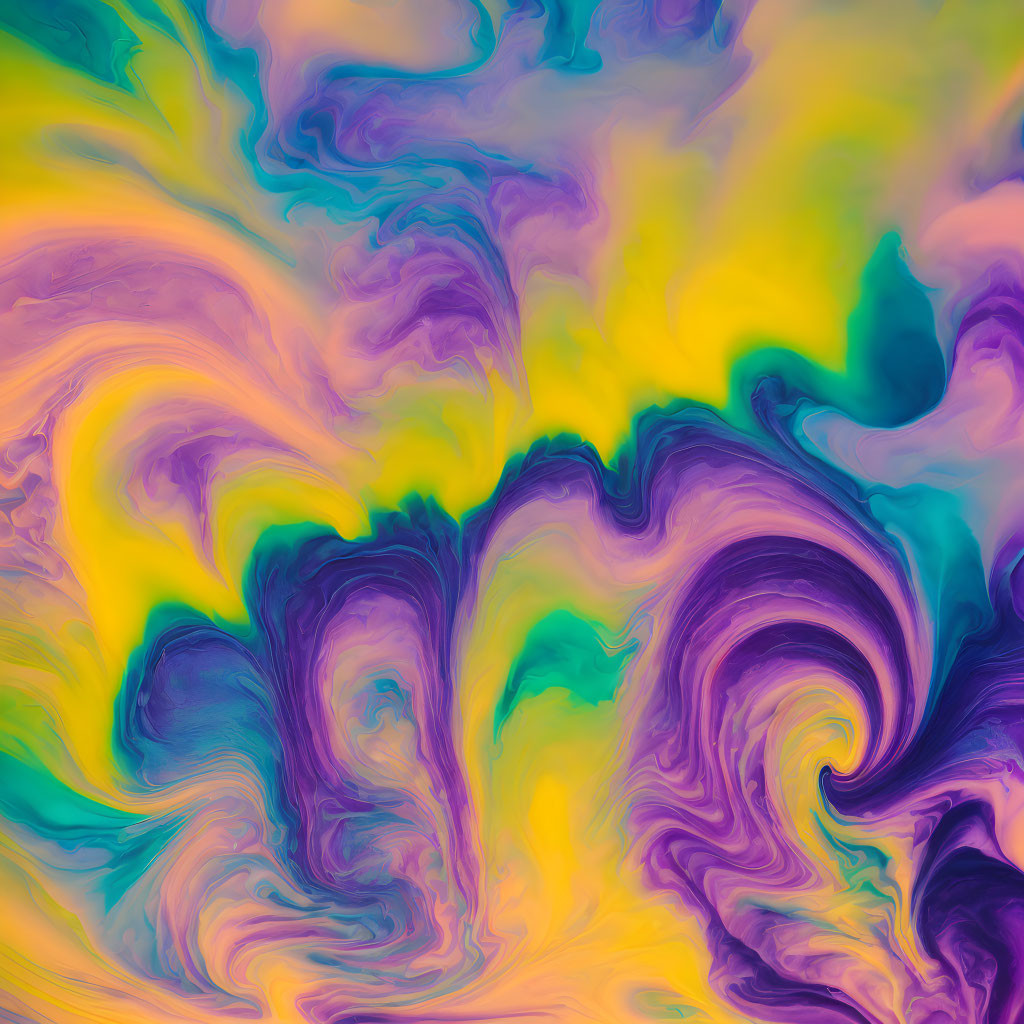 Colorful Abstract Swirl in Purple, Yellow, and Green Pattern