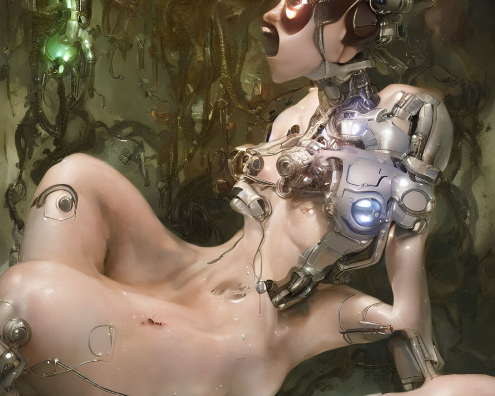 Cybernetic Humanoid with Intricate Mechanical Parts and Glowing Lights