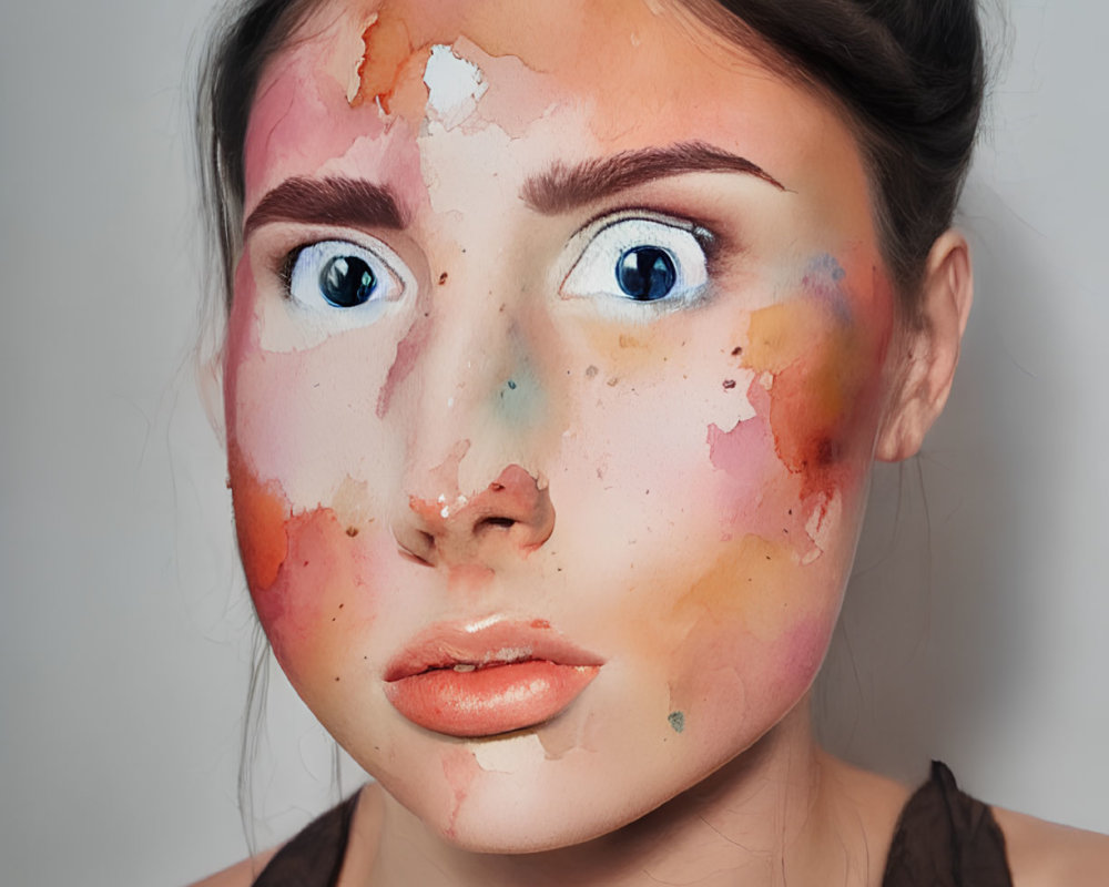 Colorful paint-like texture portrait of woman with orange, brown, and white shades