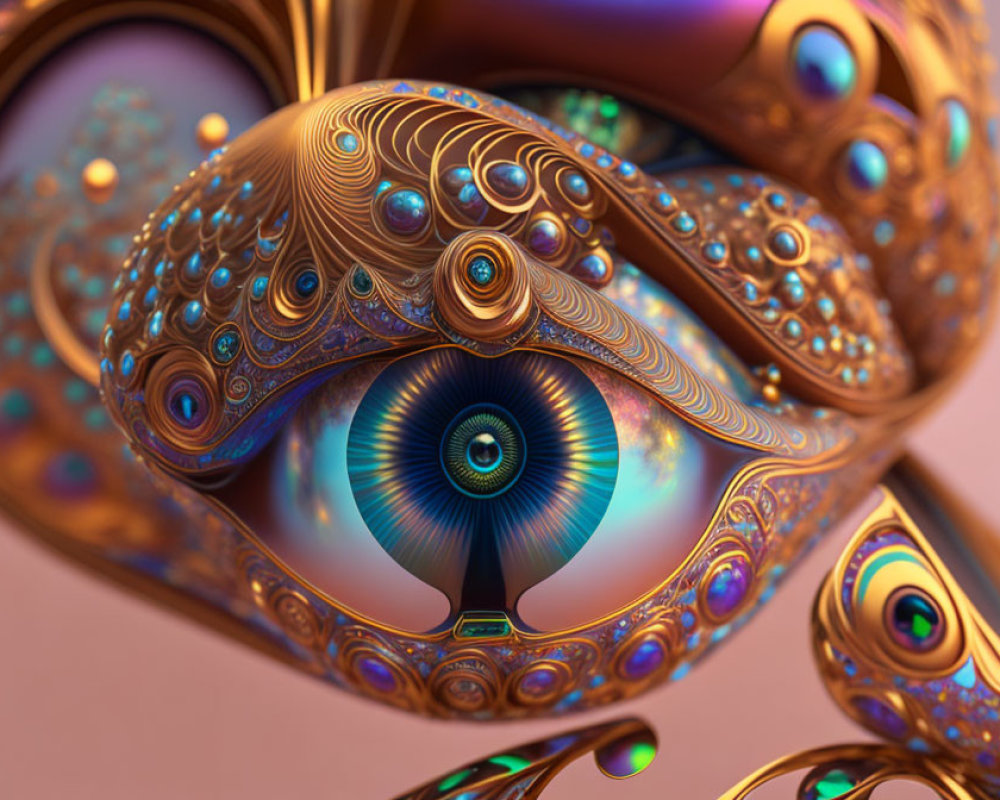 Intricate 3D Artwork: Fractal Designs with Peacock Feather Eye Motif