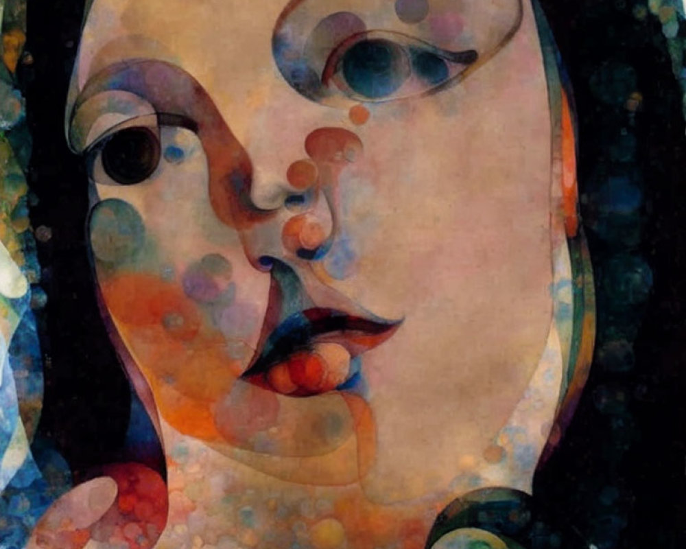 Colorful Abstract Artwork: Feminine Face in Mosaic Pattern