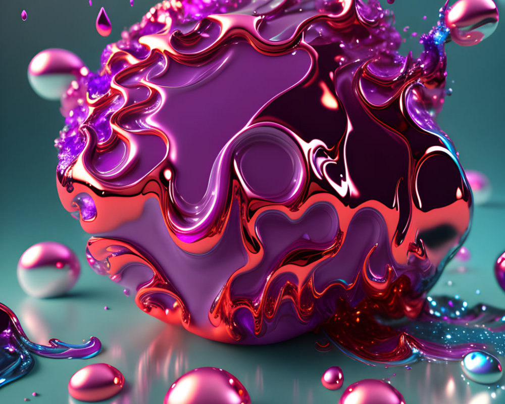 Dynamic Magenta Liquid Splash on Reflective Teal Surface