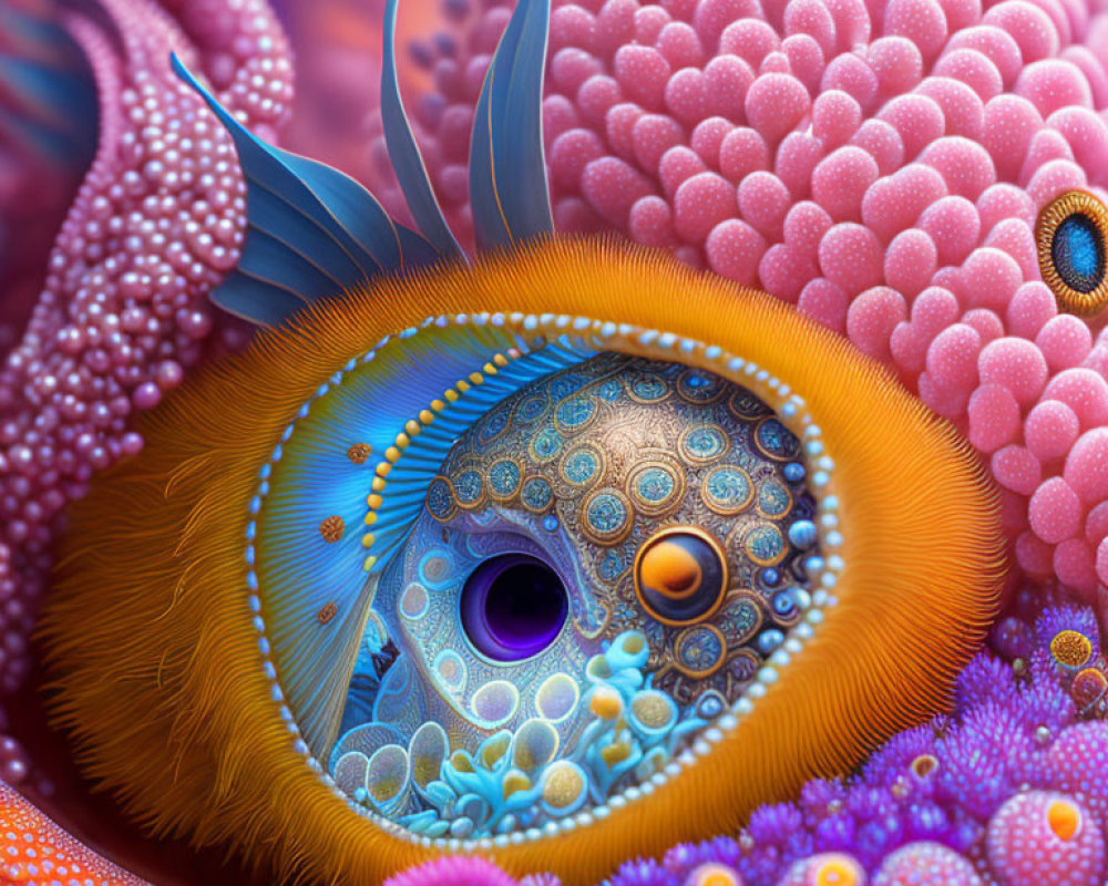 Abstract Eye Structure Surrounded by Colorful Patterns and Textures