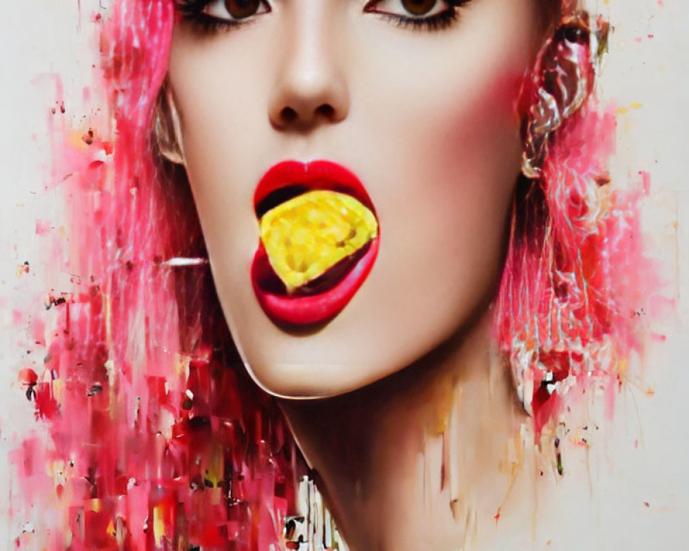 Vibrant portrait of woman with dramatic makeup and abstract background