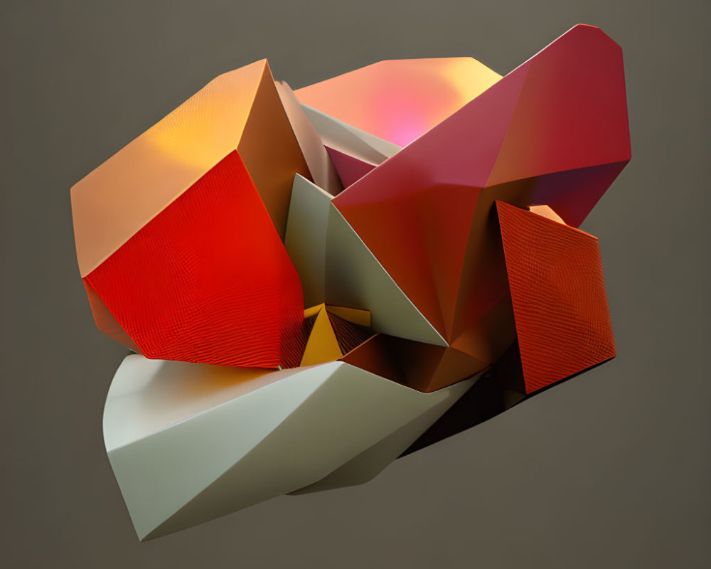 Abstract Geometric Sculpture in Orange, Red, and Cream Textured 3D Rendering