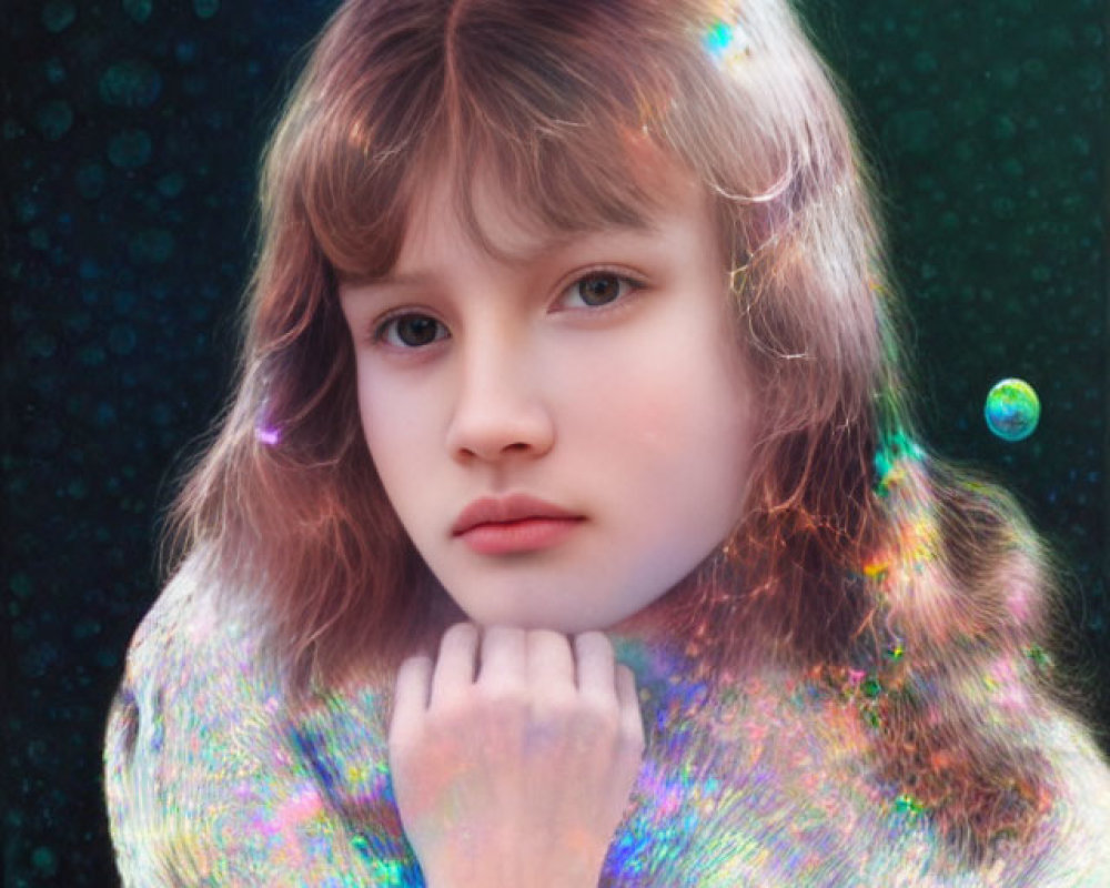 Young person portrait with holographic elements and soft lighting