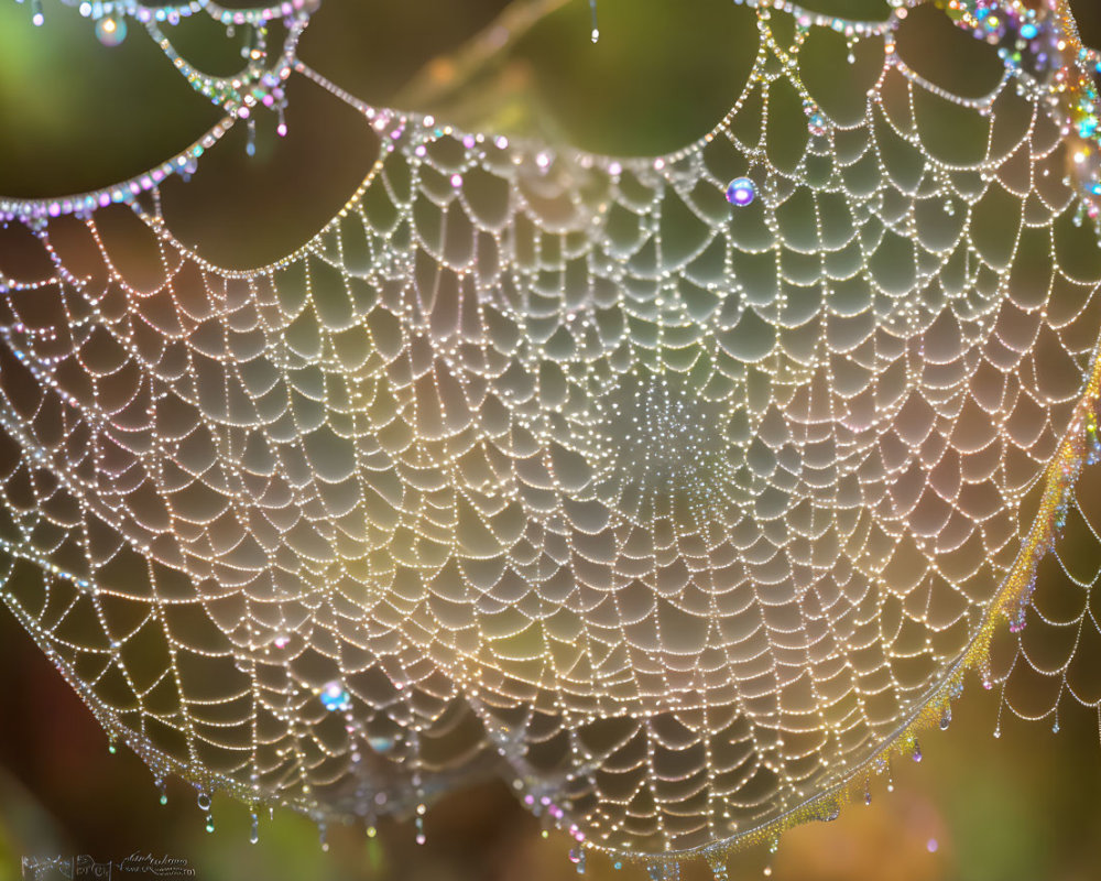 Detailed Close-Up of Dewy Spider Web in Soft Light