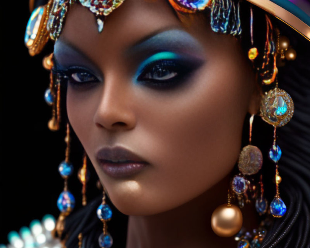 Colorful Beaded Headdress with Dramatic Makeup