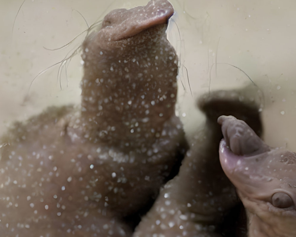 Wet hippos with open mouths in interaction.