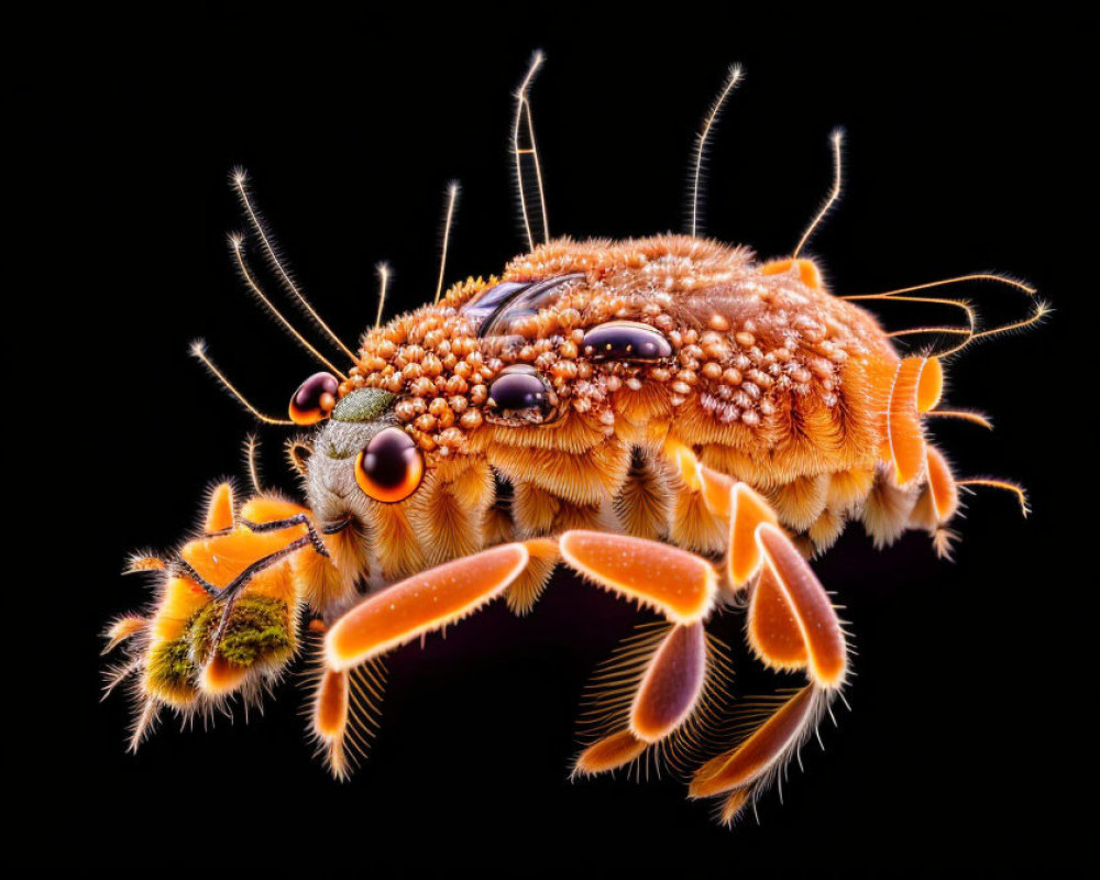 Detailed Macro Photograph of Orange Insect with Multiple Eyes and Antennae