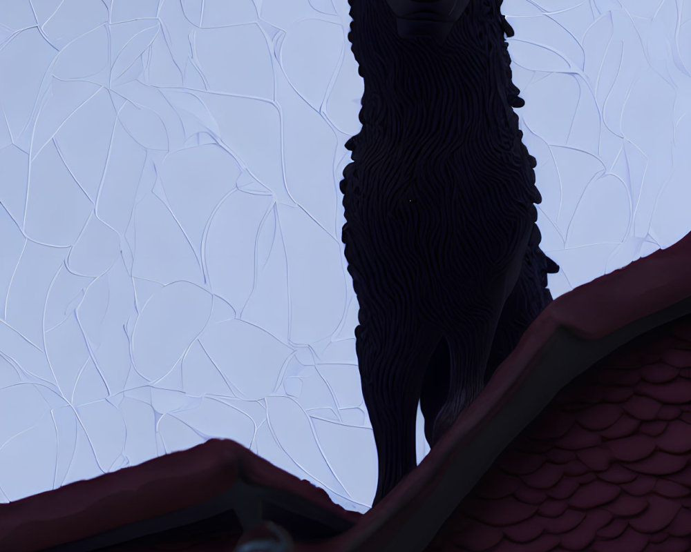 Black Wolf Sculpture on Red Roof with Abstract Blue Sky