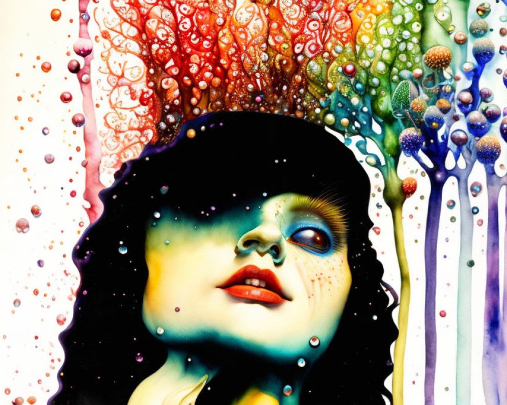 Colorful Artwork: Female Figure with Fantastical Background