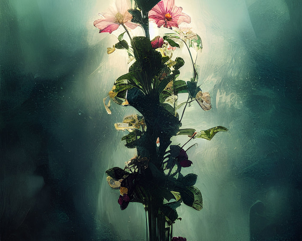 Colorful bouquet in soft, misty glow: dreamy atmosphere