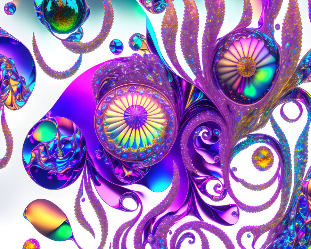 Colorful Psychedelic Fractal Art in Purple, Blue, and Green